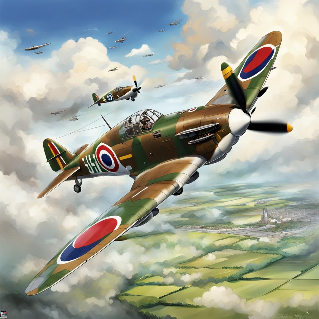Hawker Hurricane MK C Flying in Anime Style