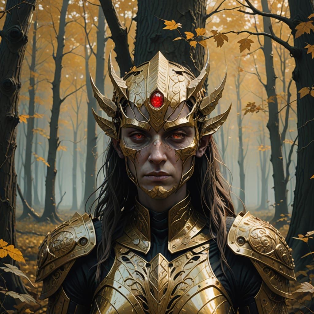 Ethereal High Elf Paladin with Golden Armor and Life Tree Sh...