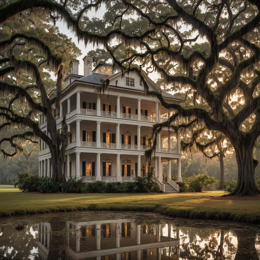 Southern Gothic Plantation Home at Dusk