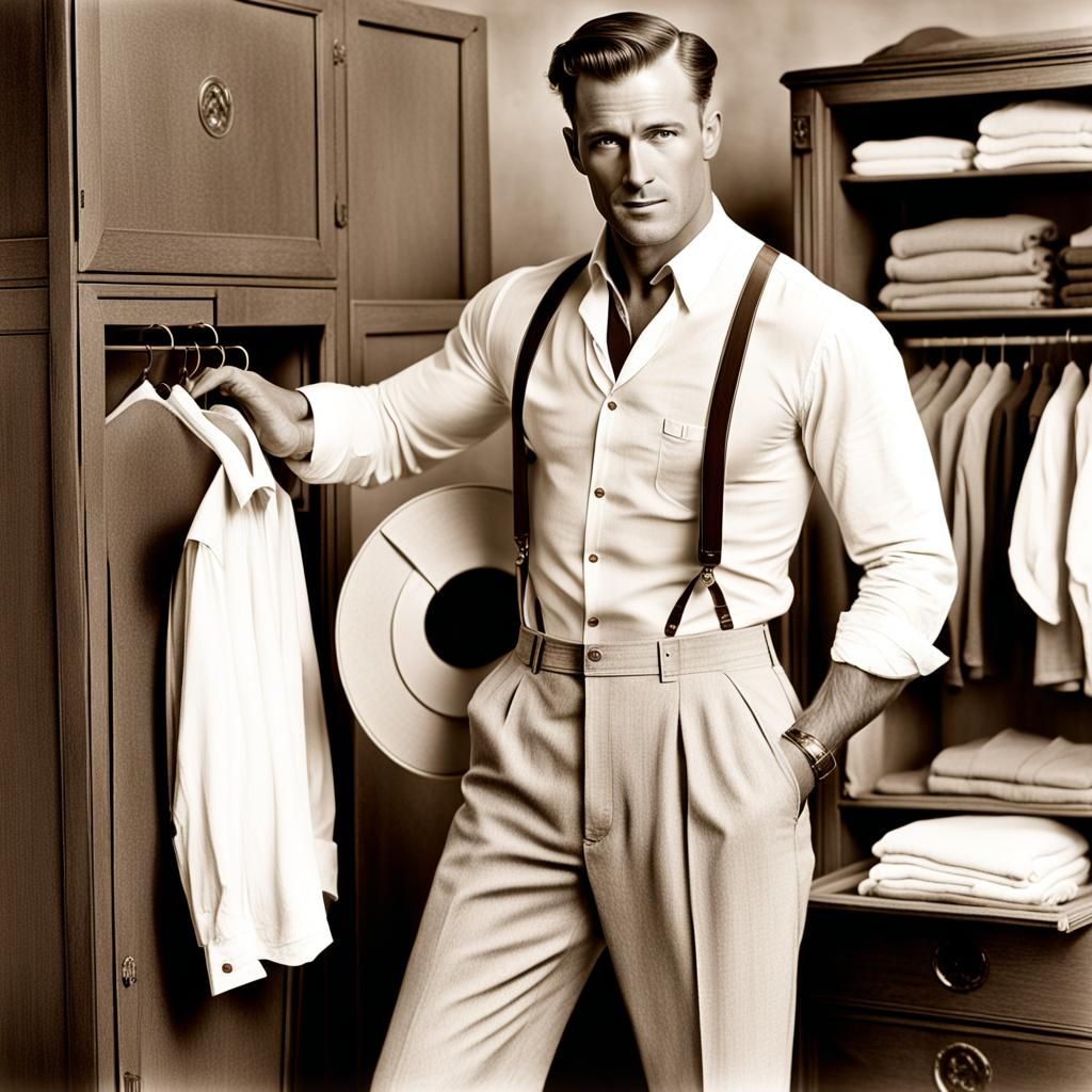 1920s Sepia Photo of Man Choosing a Shirt