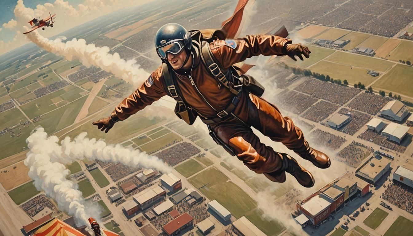 Skydiver's Fairground Stunt in 1930s Style