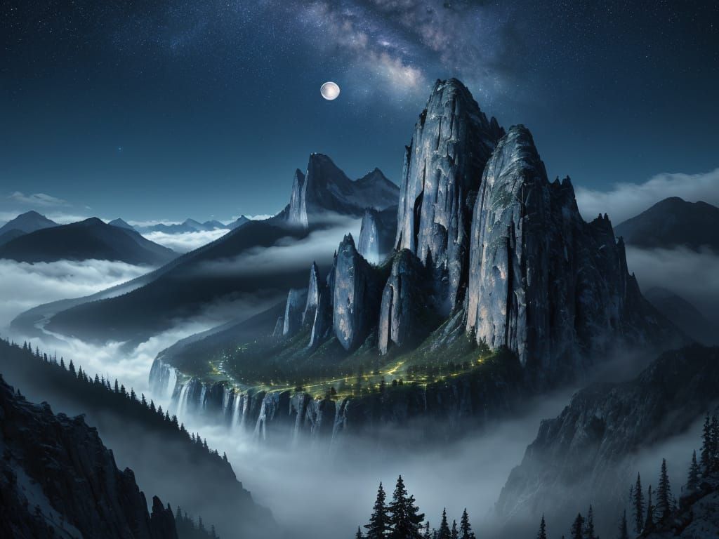 Breathtaking Mountain Landscape in Deep Color Oil Painting