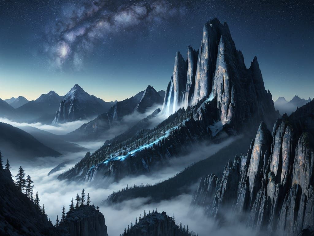 Breathtaking Mountain Landscape in Sci-Fi Twilight