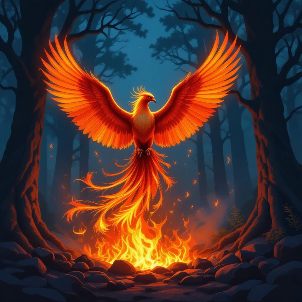 Majestic Phoenix Rises From Fiery Embers in Fantasy Art
