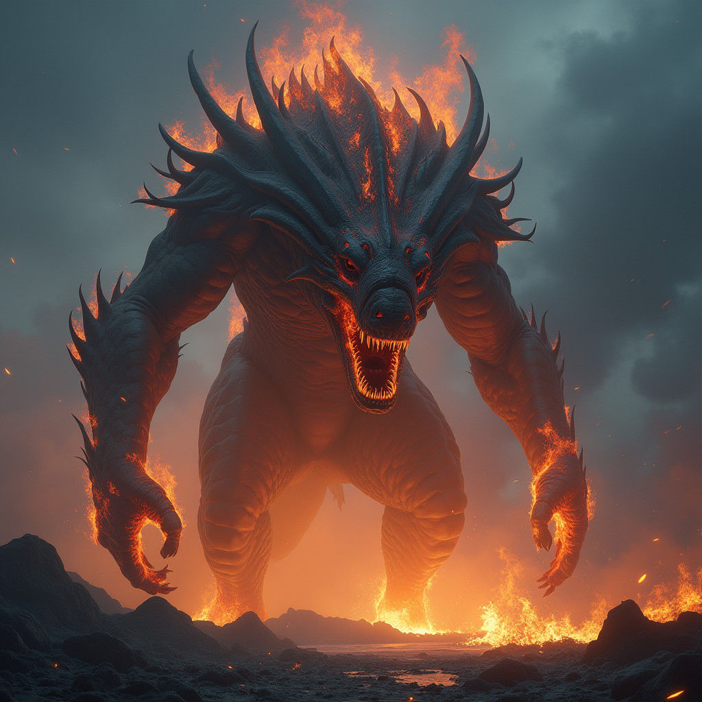 Terrifying Fire Monster in High-Fantasy Style