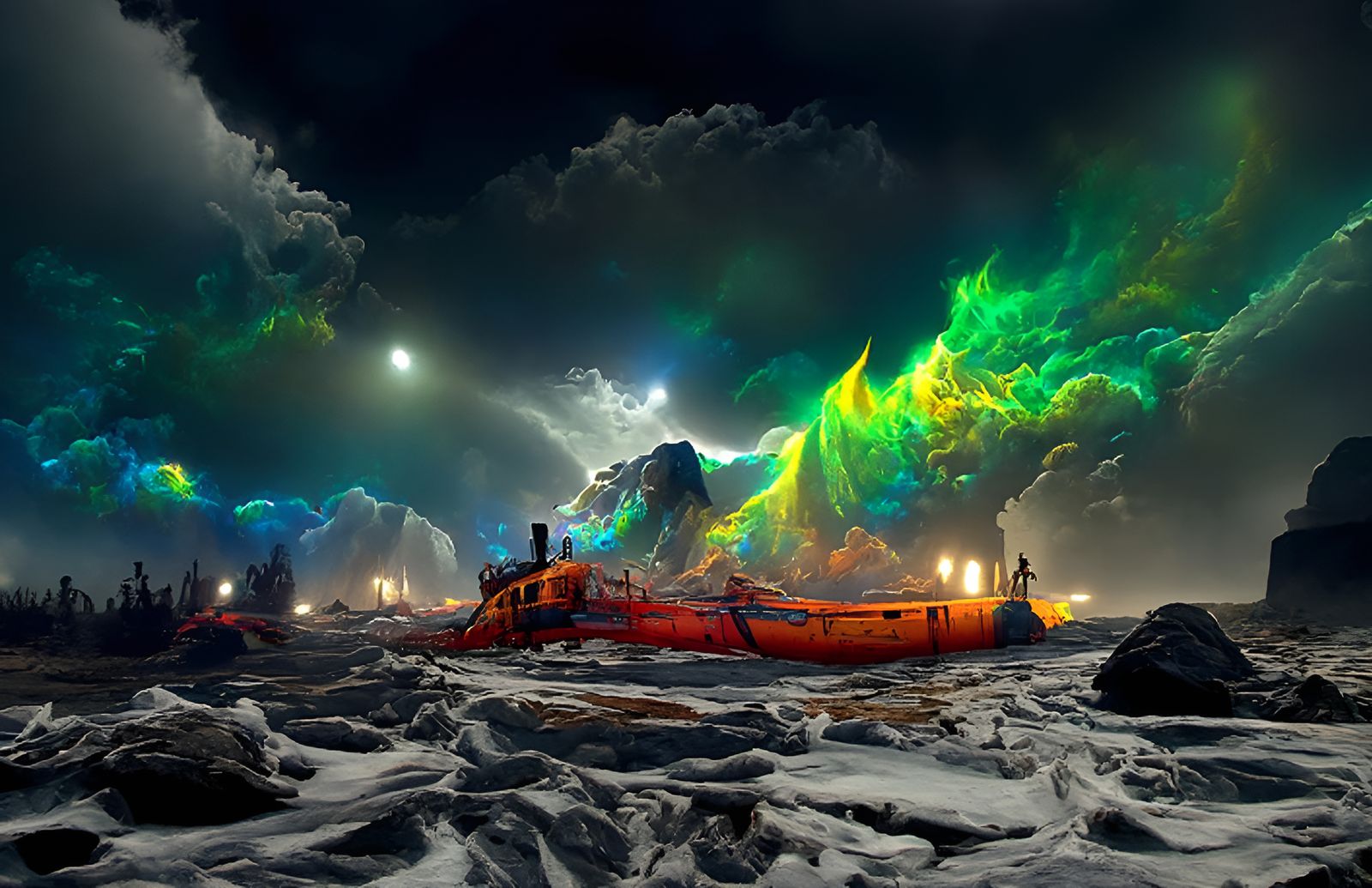 Shipwreck Under Northern Lights: A Photorealistic Fantasy