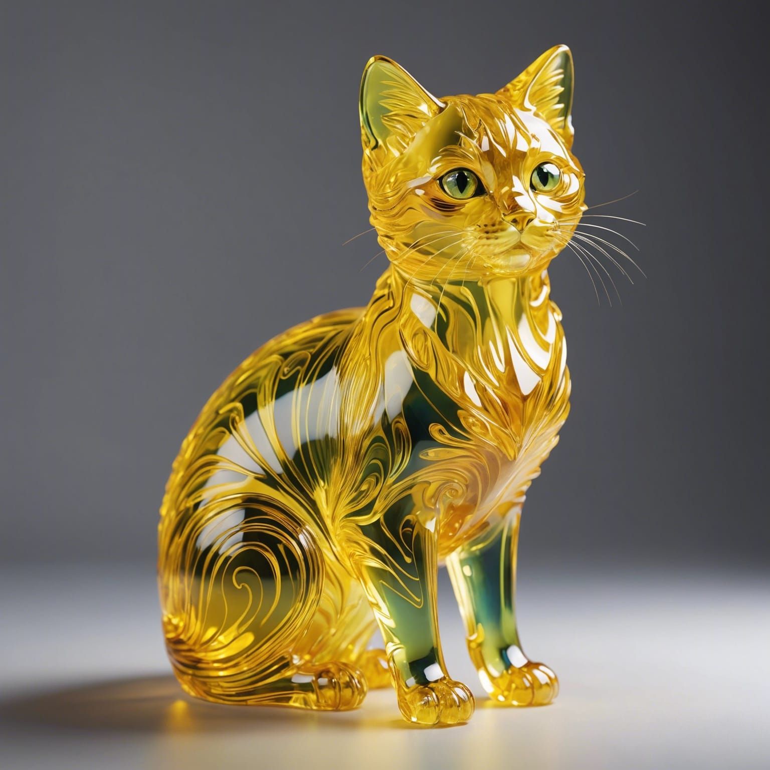 Translucent Yellow Glass Cat Figurine in 3D