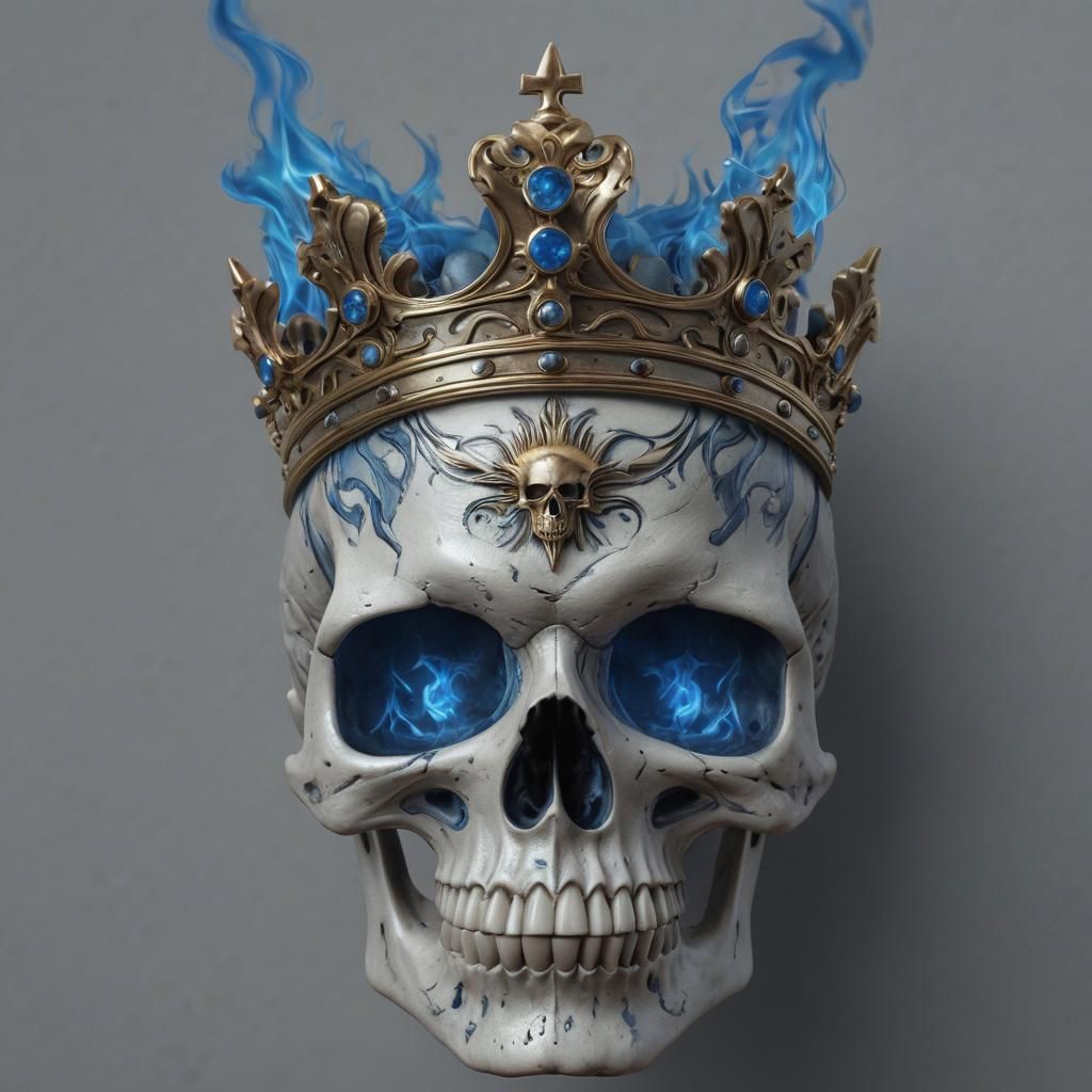 Crowned Skull with Blue Flames in Gothic Art Style