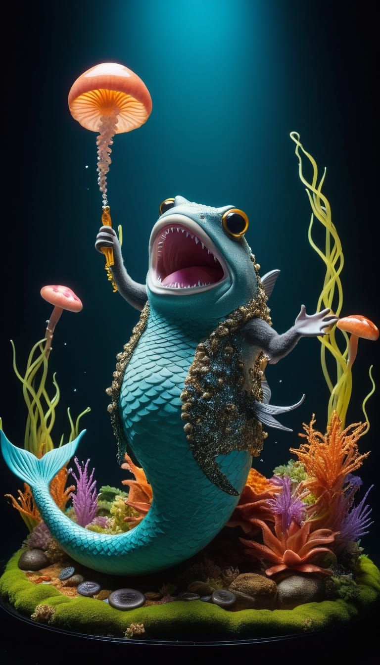 Surreal Sasquatch-Mermaid in Wild Stop-Motion Scene