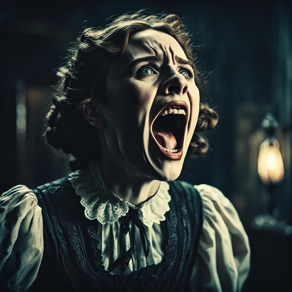 Victorian Woman's Heartbreaking Scream in Photorealistic Sty...