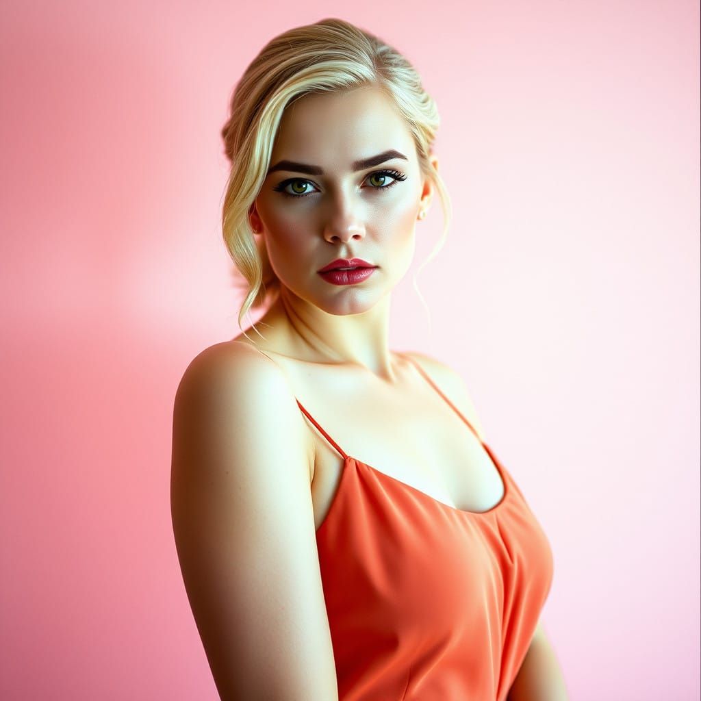 Salmon-Hued Elegance: Intense Actress Portrait