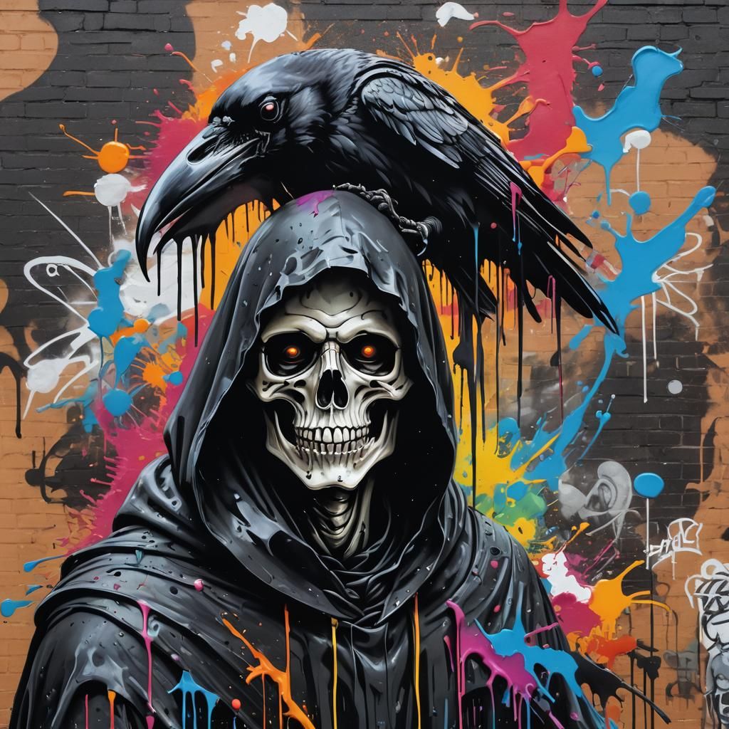 Grim Reaper Portrait in Graffiti Art Style