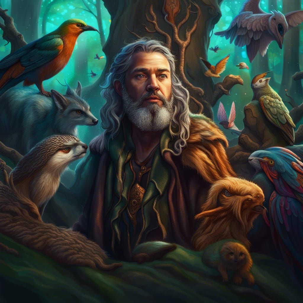 Fantasy Druid in Magical Forest: Hyperrealistic Art