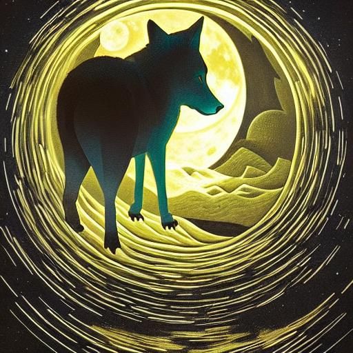 Geometric Wolf Howling at Moon, Kirigami Art
