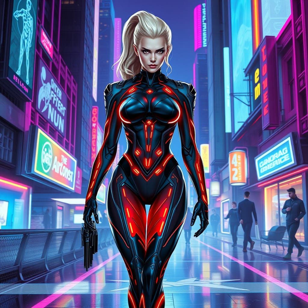 Futuristic Cyberpunk Goddess Exudes Strength in Hyperrealist...