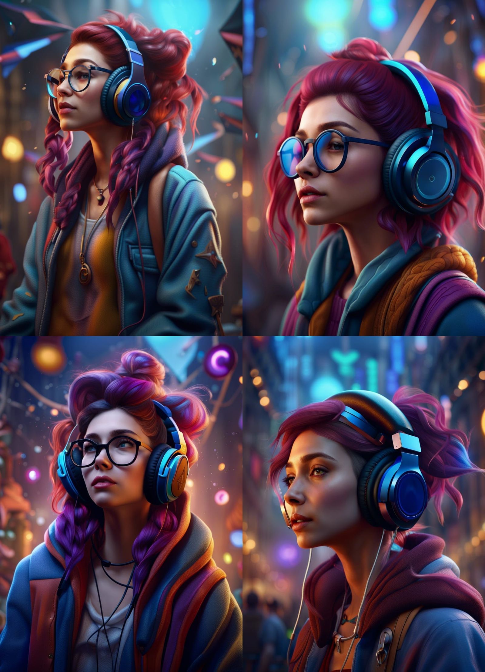 Hipster Girl Listening to Music: Detailed Matte Painting