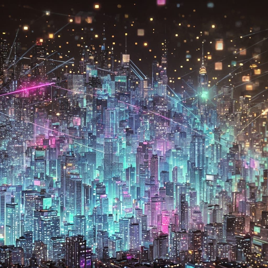 Portrait; ultra detailed; hyper-realistic; pixel error; glitchcore; light dust; digital distortion; New York City sky li...