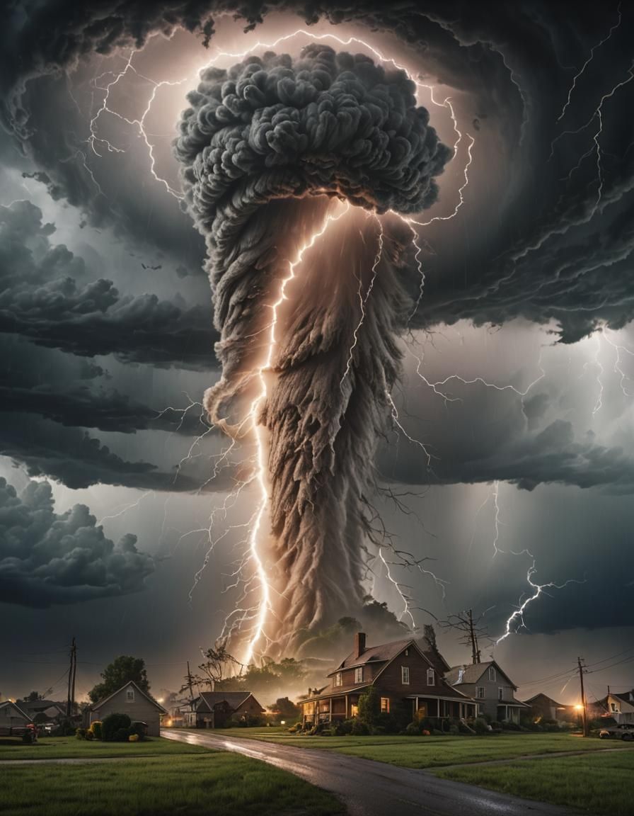 Double Tornado Lightning Storm in Dark Fantasy Style