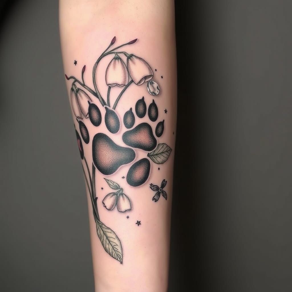 Botanical Paw Print Sleeve with Realistic Canine and Feline ...