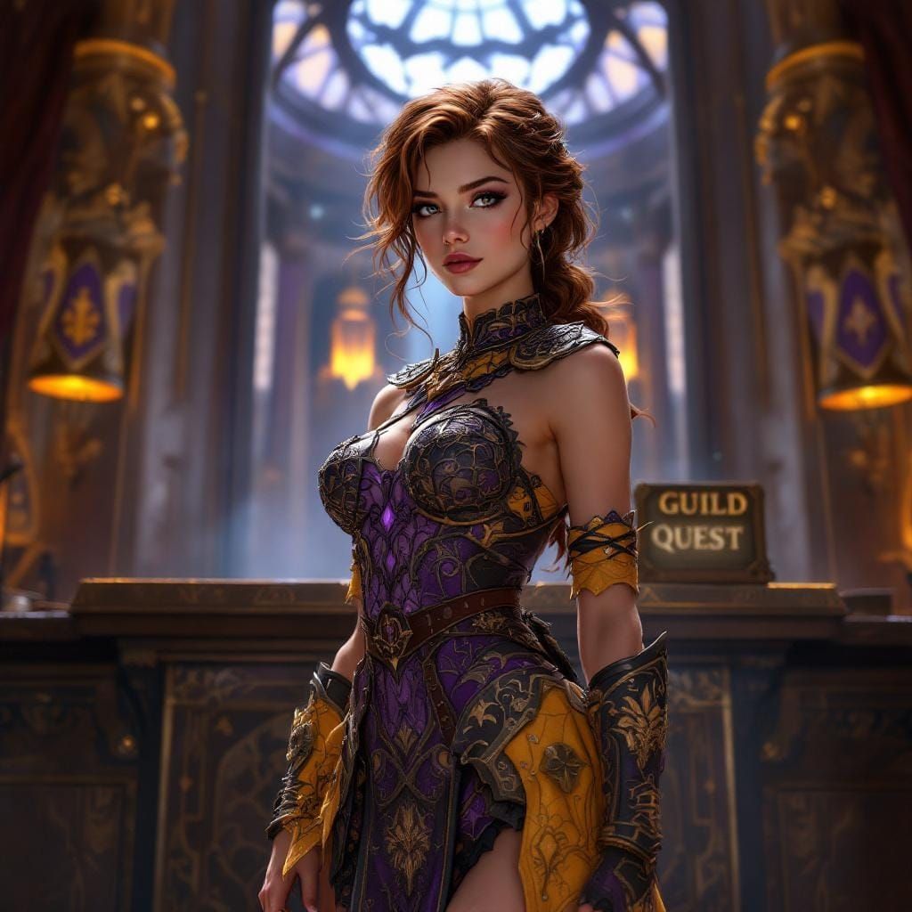 Fantasy Warrior at Guild Quest Counter in Digital Art