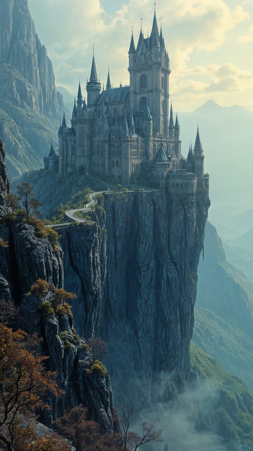 Gothic Castle on Cliff: Epic Digital Matte Painting