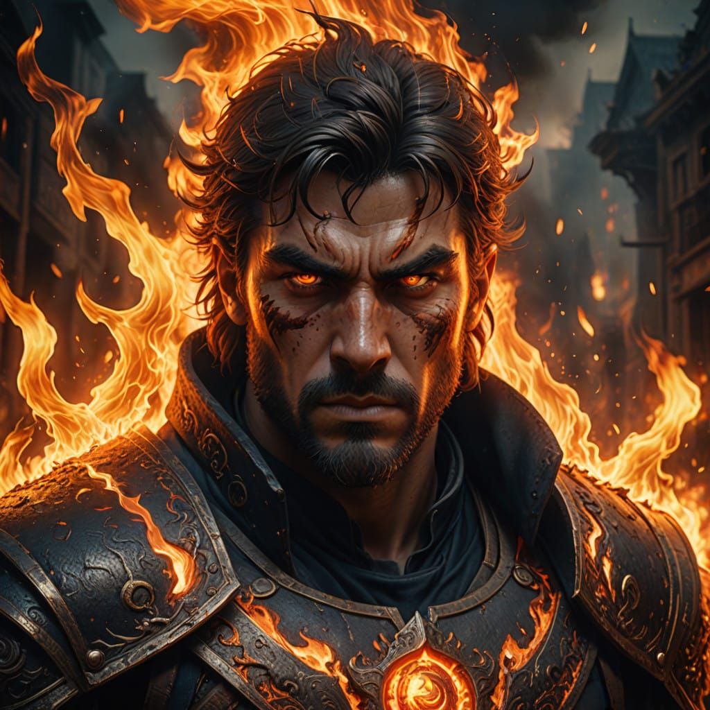 Epic Fantasy Warrior with Blazing Determination