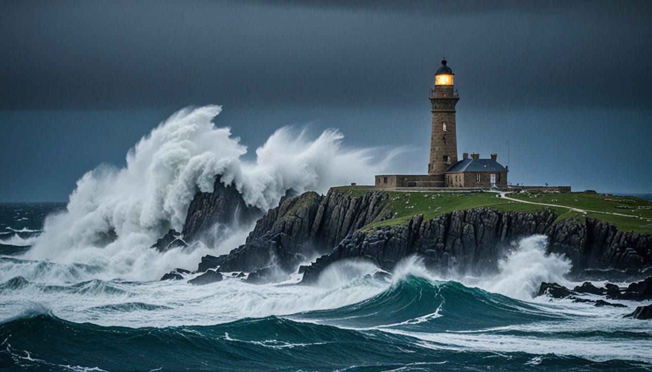 Lighthouse in a Storm on the Coast of France