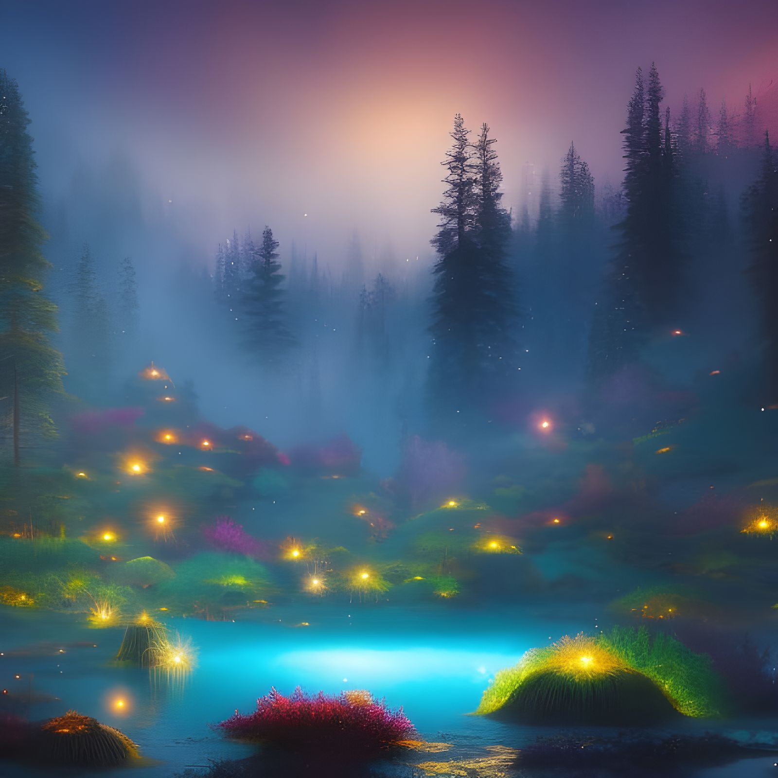 Magical Hot Springs in Fantasy Forest