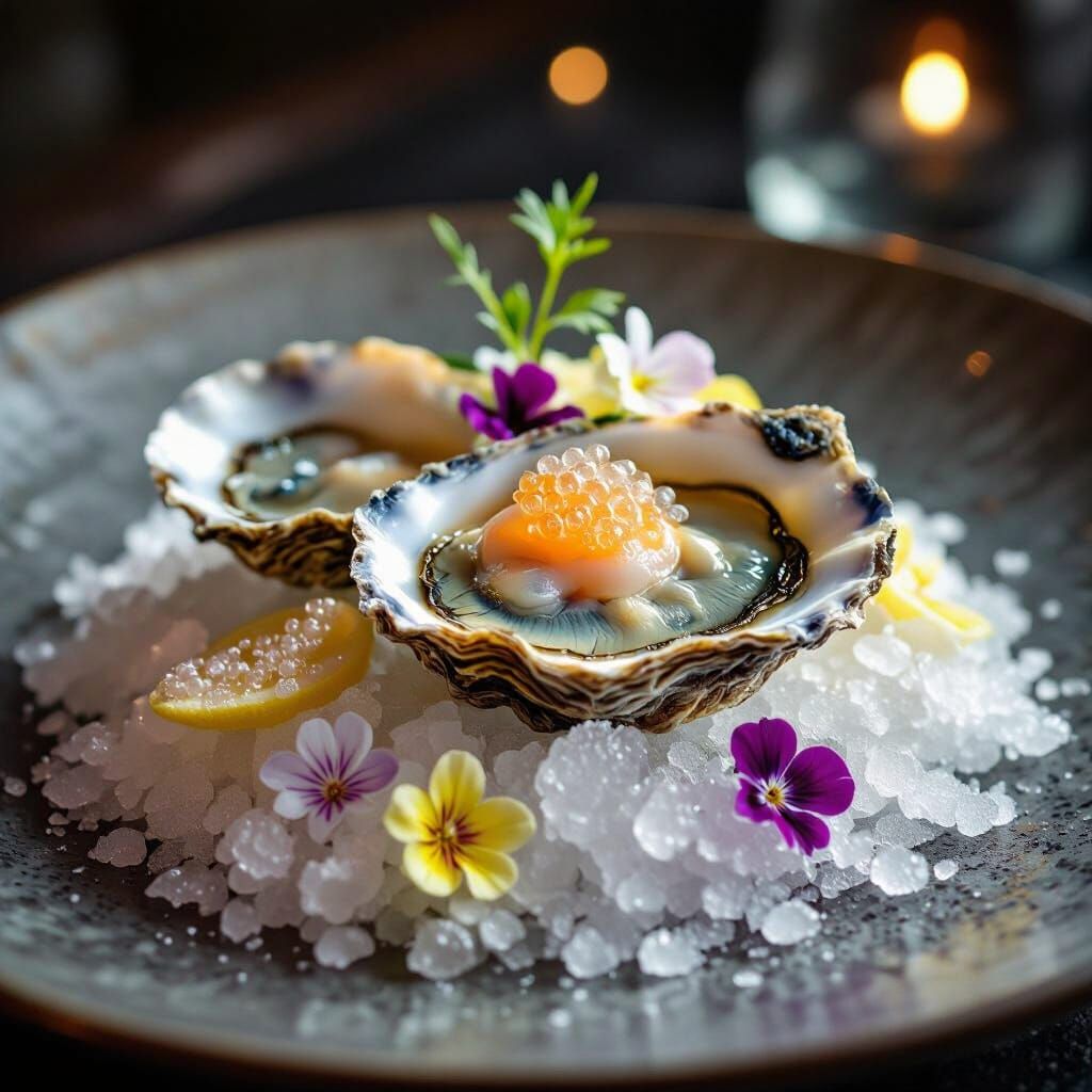 Elegant Oyster Garnished with Lemon Caviar