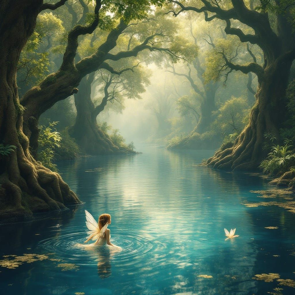 Whimsical Forest Scene in Dreamlike Realism