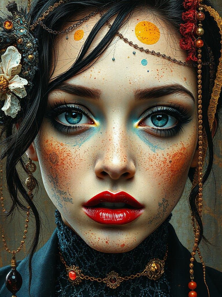 Surreal Mixed Media Portrait Art, Masterpiece Quality