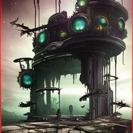 Post-Apocalyptic Space Station Ruins with Alien Vines