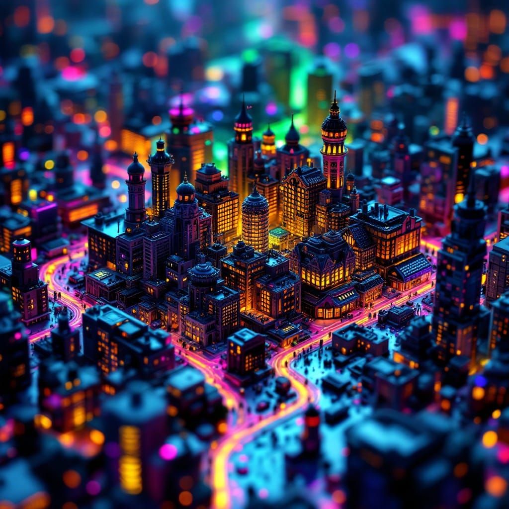 Intricate Metropolis Inside Computer: Mosaic Pixel Art