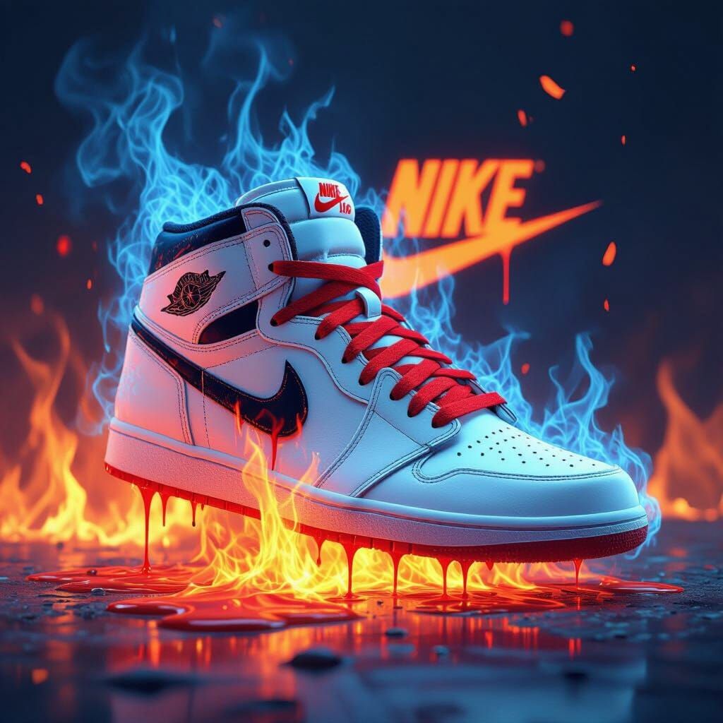 Futuristic Nike Sneakers with Blue and Red Fire