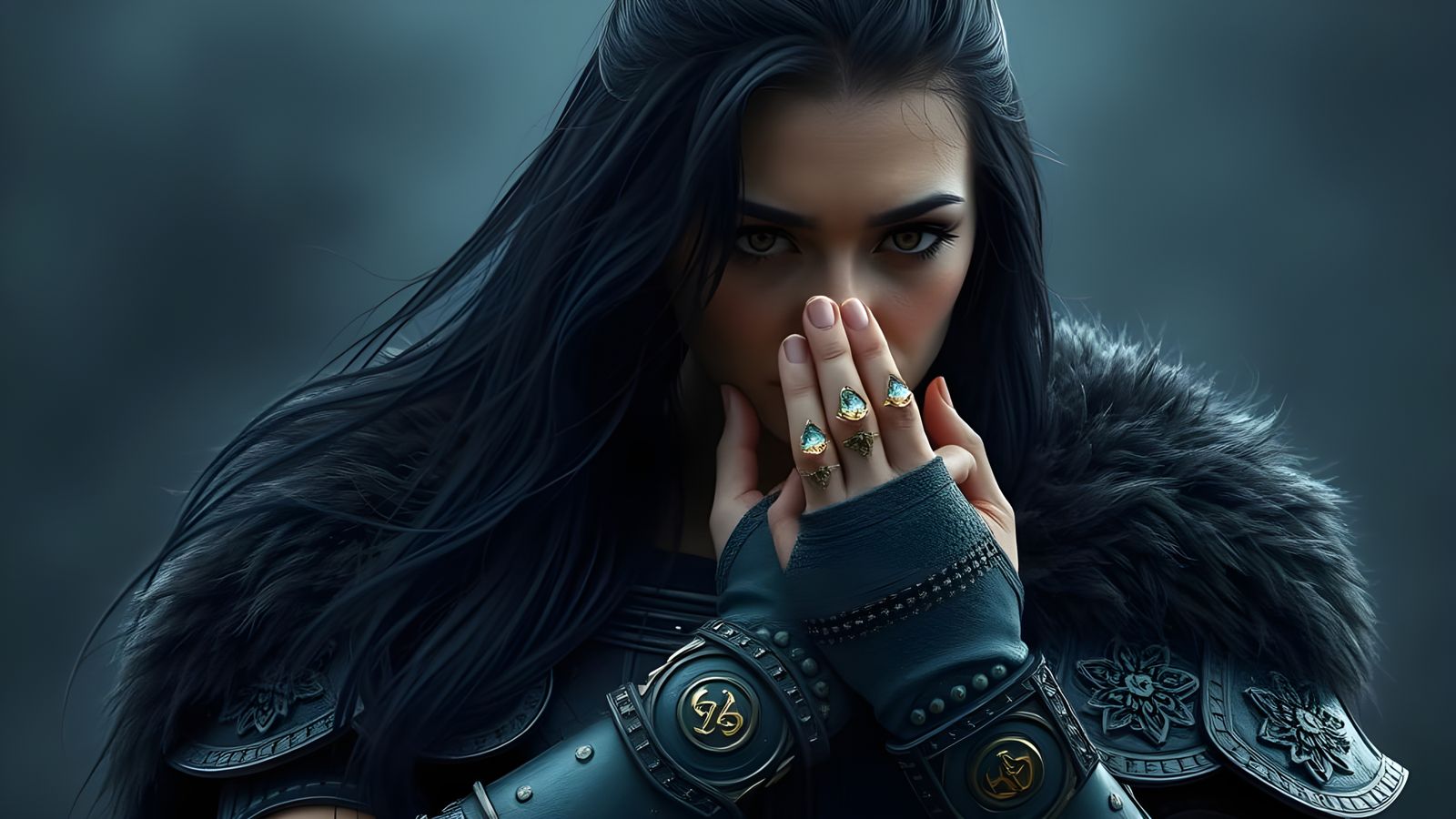 Viking Warrior Woman in Mystical Armor, Rendered in Dark Fan...