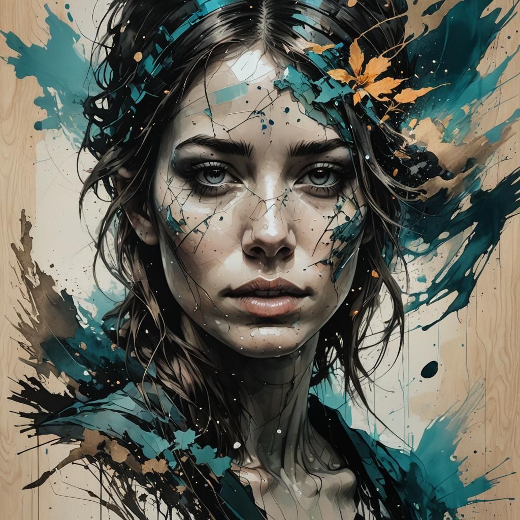 Surreal Woman's Face Merged with Ocean Wave