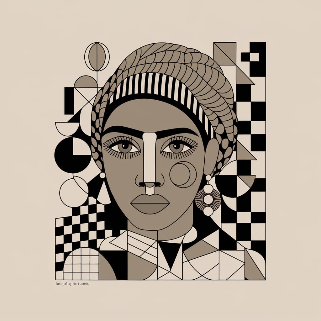 Amber Sepia Black Abstract Cubism Art