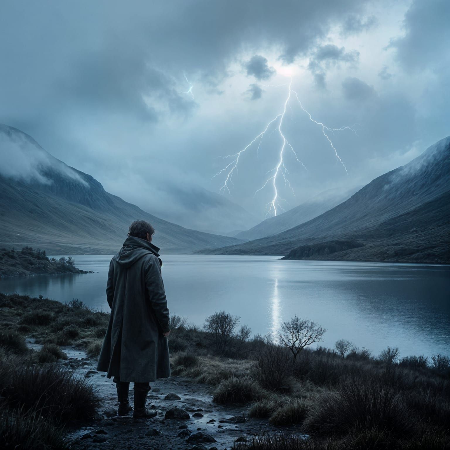 Highland Loch Scene in Dramatic Film Noir Style