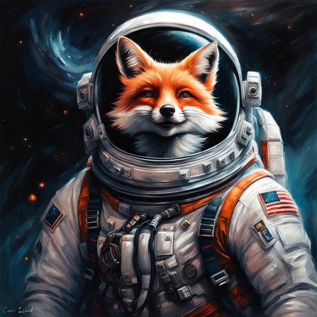 Astronaut Fox in Flight Suit: Photorealistic Digital Oil Pai...