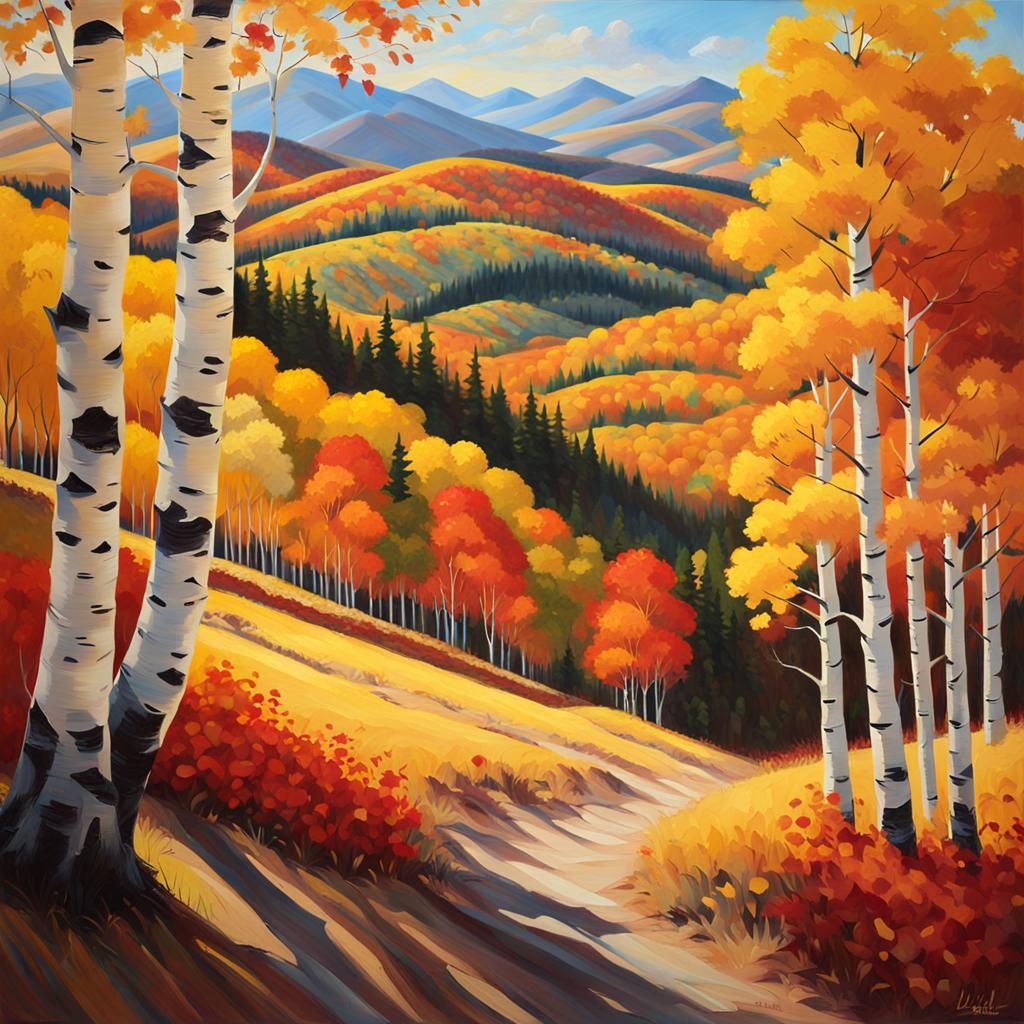 Autumn Hillside in Impressionist Oil Painting