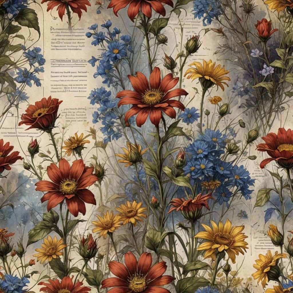 Fantasy Floral Almanac Page in Watercolor Style