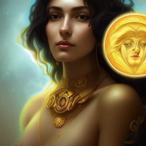 Beautiful Egyptian Woman with Sun and Moon