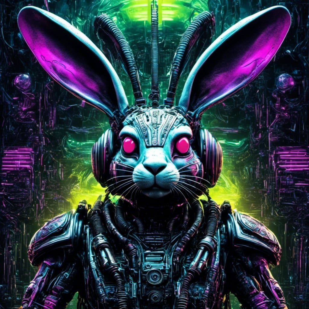 Ballistic Bunny in H.R. Giger Synthwave Style