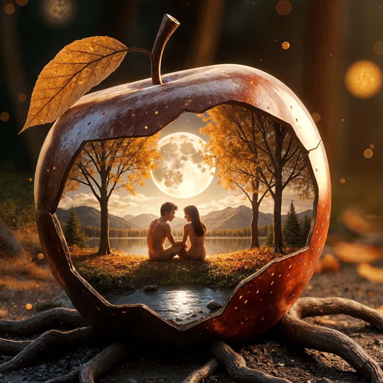 Metallic Apple Sculpture Reveals Autumn Scene