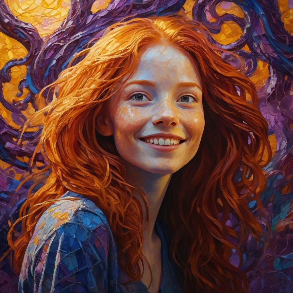 Redhead Girl Fantasy Portrait with Impasto Textures