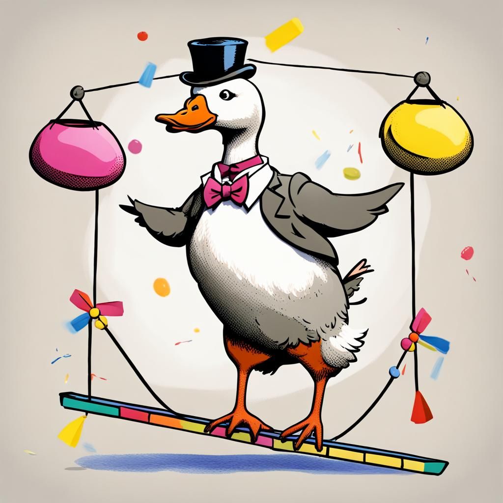 Mischievous Goose Juggling on a Tightrope