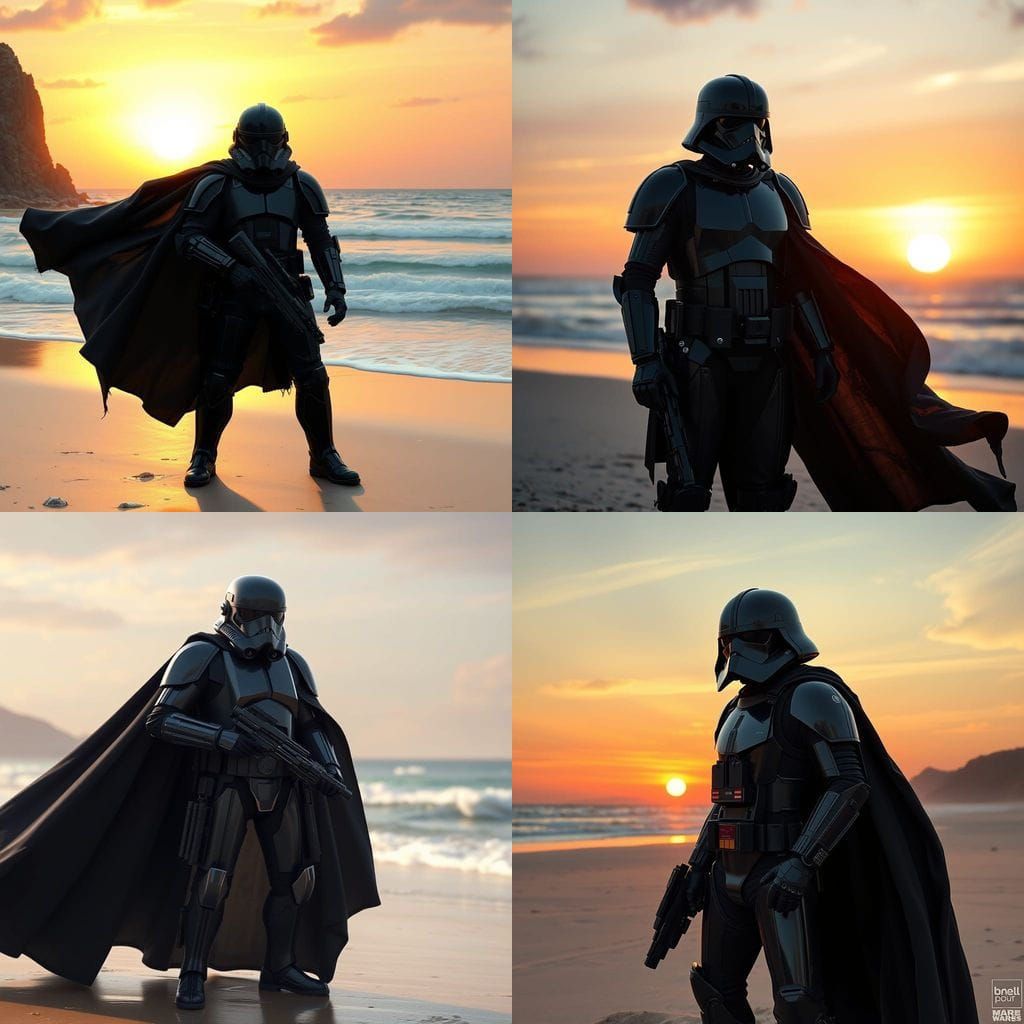 Galactic Stormtrooper with Cape Standing on Beach