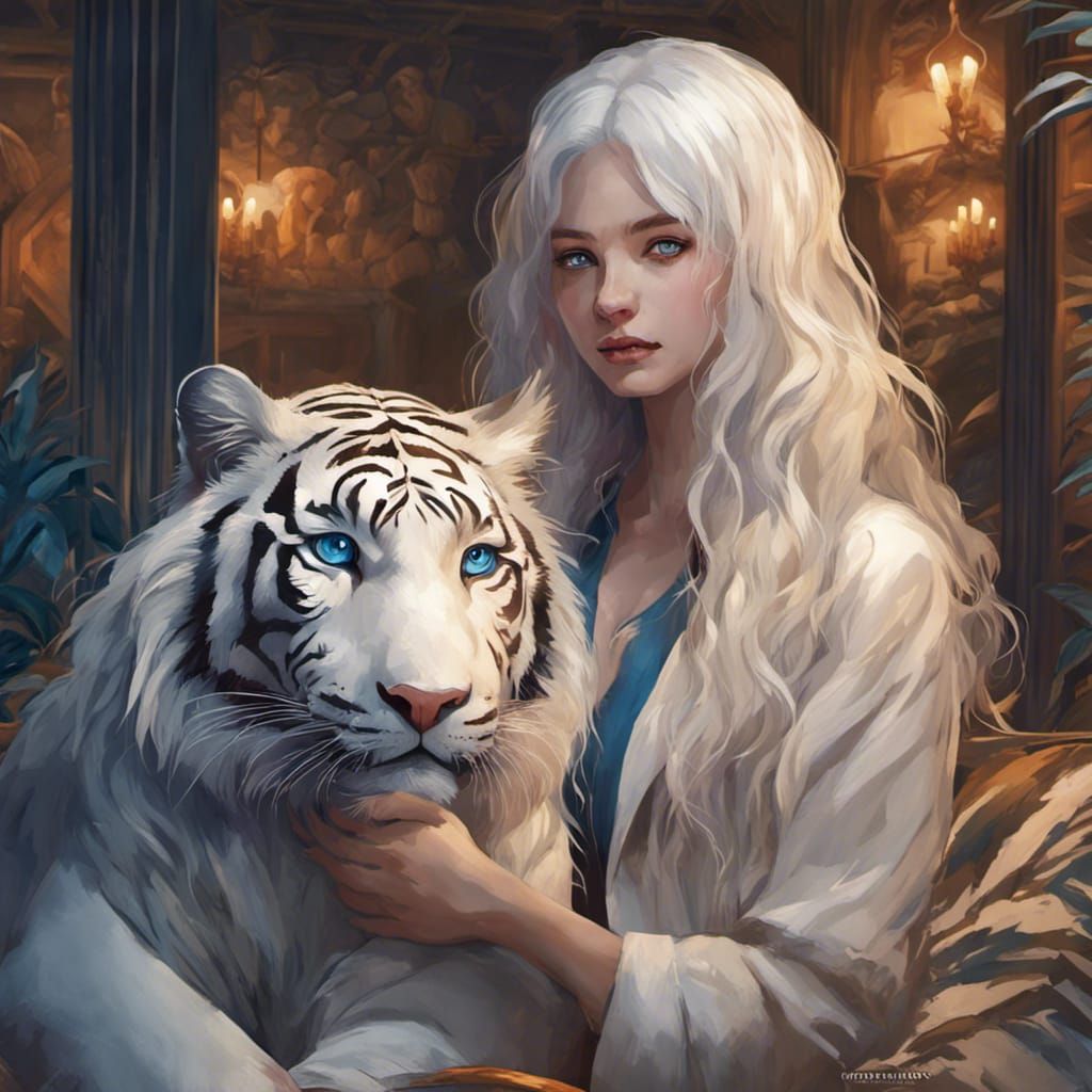 Girl with Tiger Companion in Cozy Setting