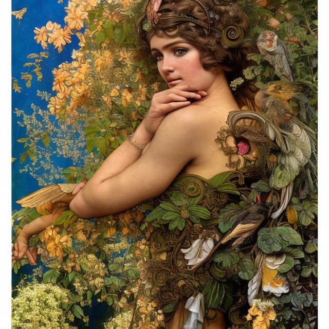 Art Nouveau Bird-Winged Goddess Illustration