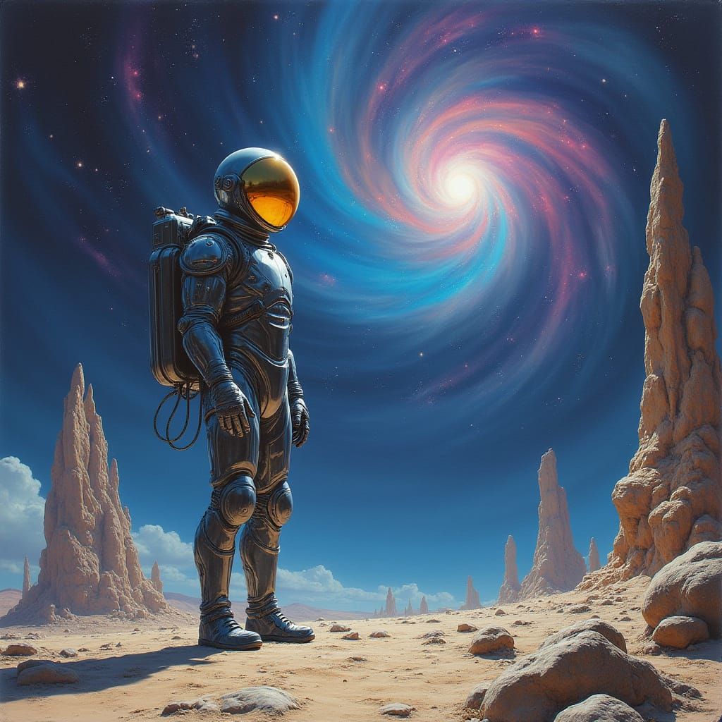 Astronaut on Alien Planet with Nebula Sky